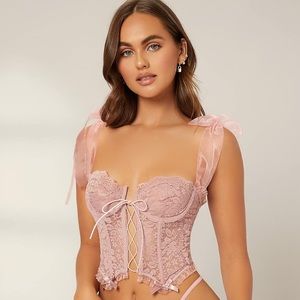 Floral lace tie shoulder underwire bra dusty pink